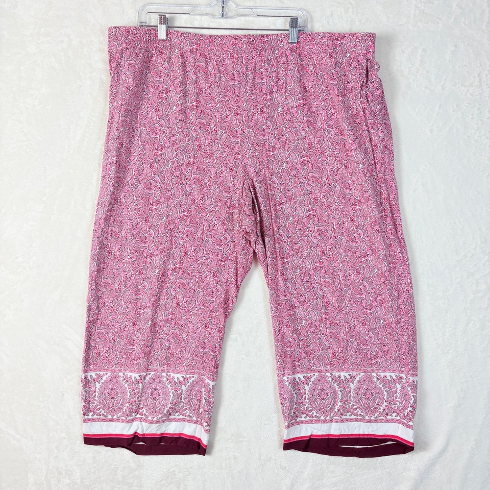 J. Jill Pants Women Sz 3X Pink Paisley Cropped Wide Leg Rayon Elastic Waist